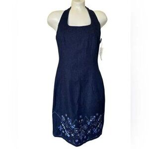 NWOT Vintage Laundry by Shelli Segal Denim Embroidered Halter Mini Dress